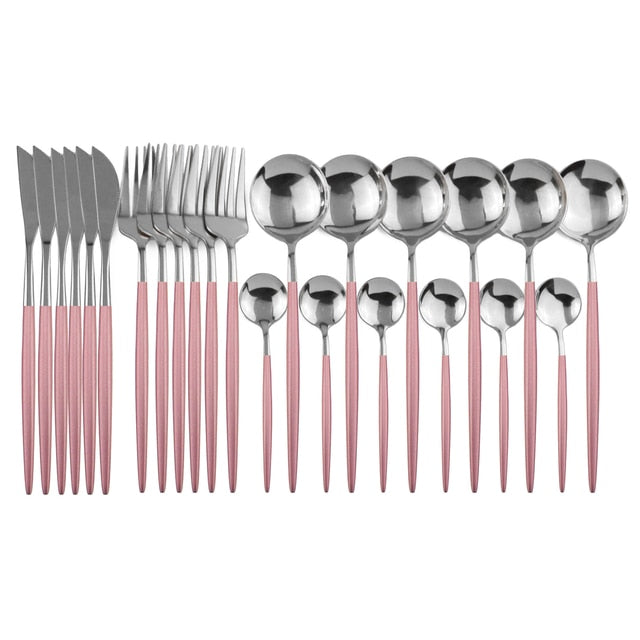 Luxurious 24-piece modern flatware set, offering an elegant feel for home dining.