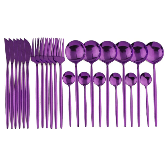 Sleek black 24-piece modern flatware set, adding a contemporary touch to your table setting.