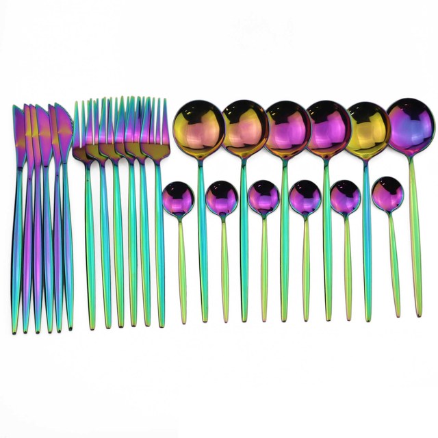 Elegant gold 24-piece modern cutlery set, enhancing luxurious home dining decor.