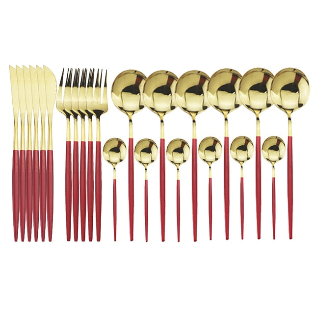 Classic silver 24-piece modern cutlery set, a timeless and elegant kitchen essential.