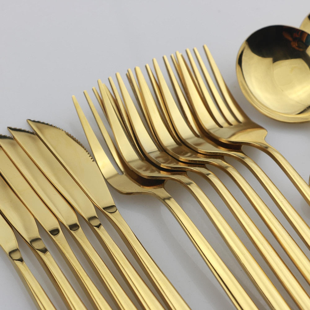 Beautiful table setting featuring a 24-piece modern flatware set for elegant dinnerware.