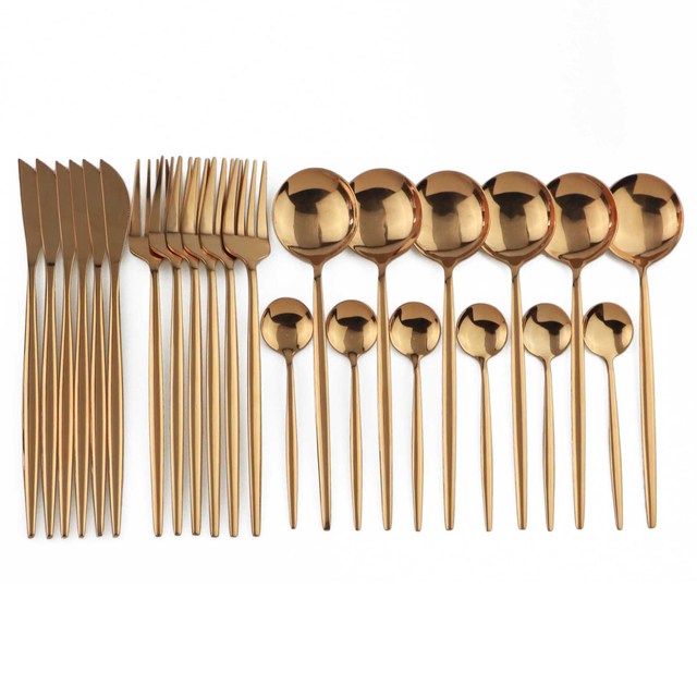 Complete 24-piece modern flatware set, showcasing a full cutlery collection for 6 people.