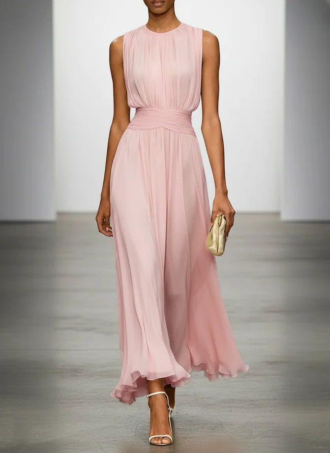 Elegant women's A-line dress for formal events, classic wedding guest attire.