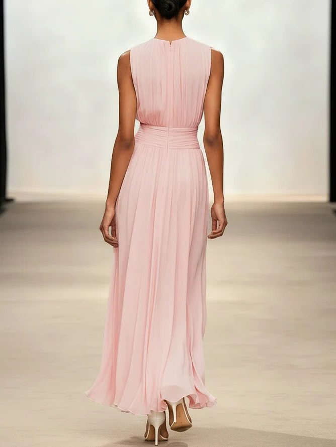 Sleeveless ruched waist maxi dress, perfect for elegant special occasions.