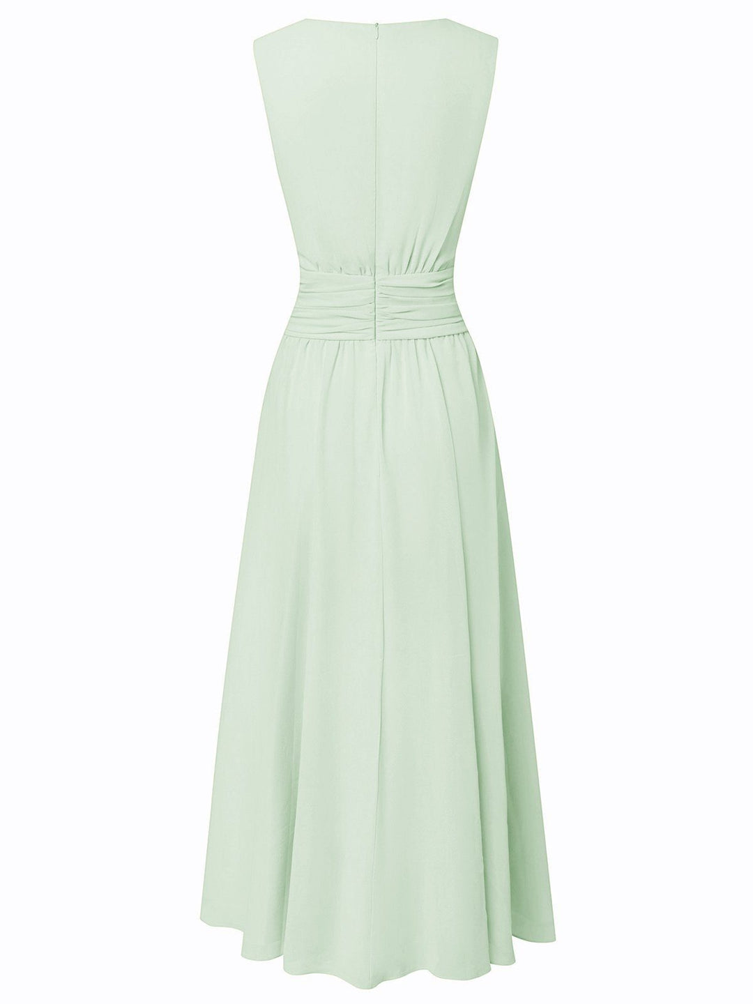 Graceful A-line wedding guest dress, ruched waist detail for elegance.