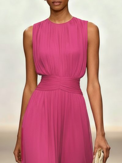 Classic A-line wedding guest maxi dress, elegant and timeless style.