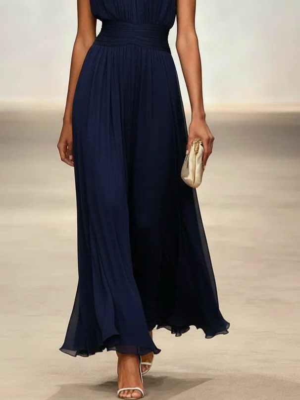 Stylish wedding guest dress, sleeveless A-line, designed for comfort and elegance.