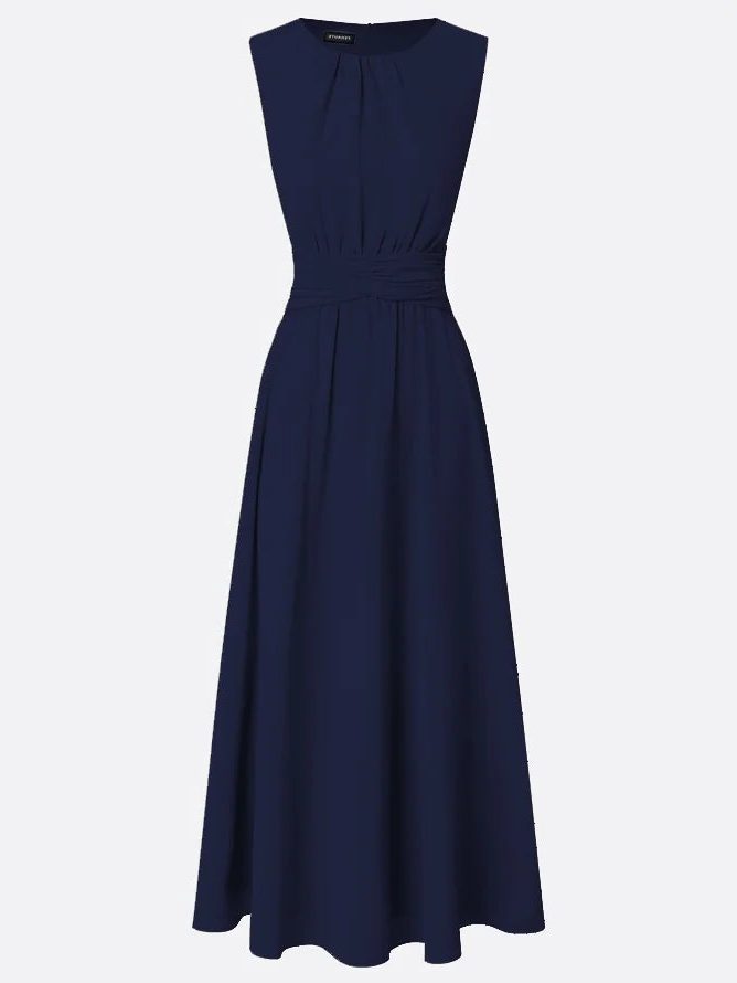 Formal evening maxi dress, ruched waist enhances the elegant silhouette.