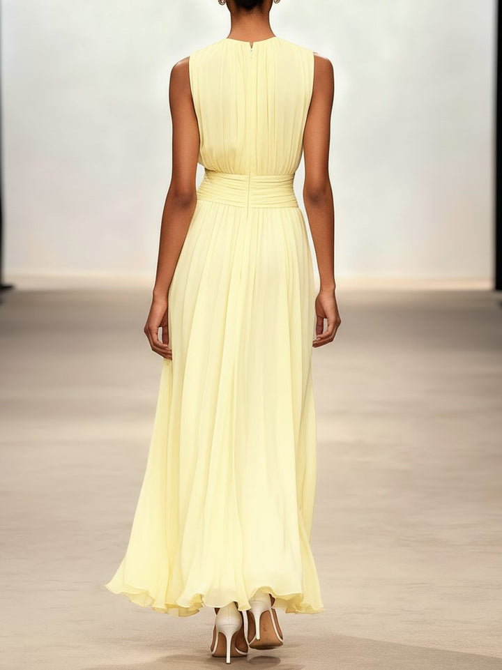 Sleeveless A-line formal dress, a timeless choice for evening gatherings.