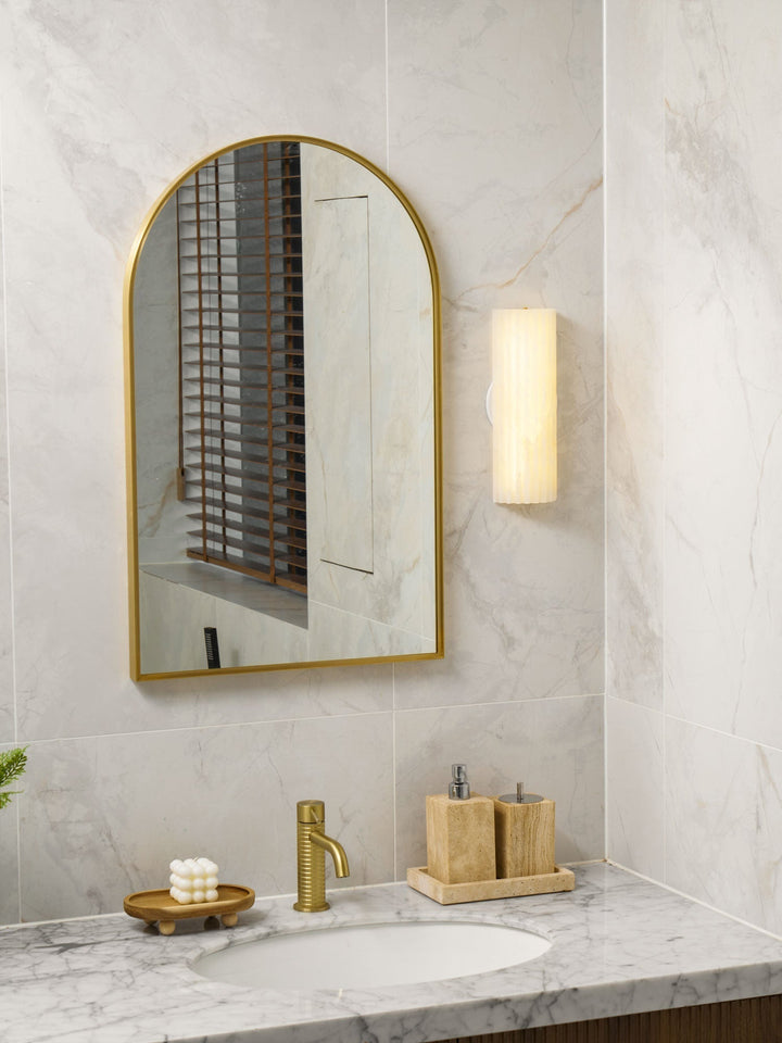 Architectural alabaster wall light, perfect for hallways and modern indoor spaces.