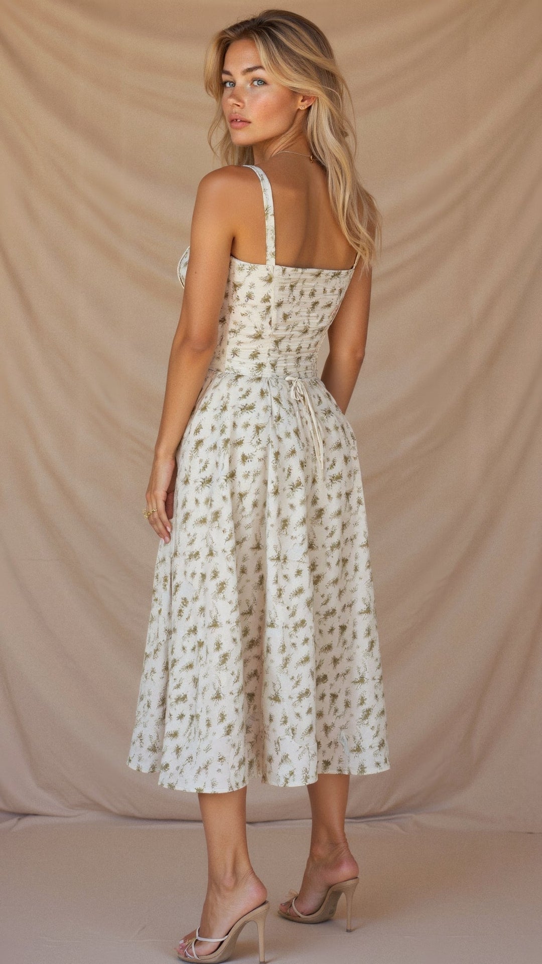 Arabella women's sleeveless dress, featuring an elegant sweetheart neckline and midi cut.