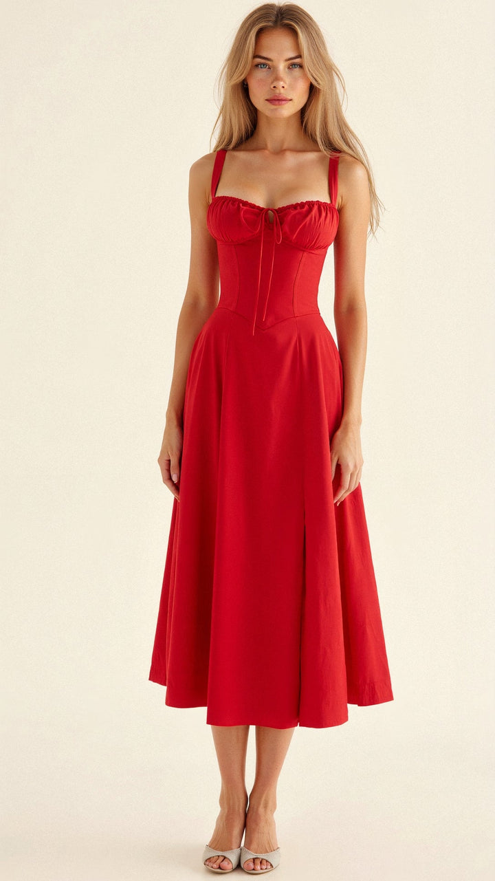 Chic summer women's dress with an adjustable back and flattering waist silhouette.