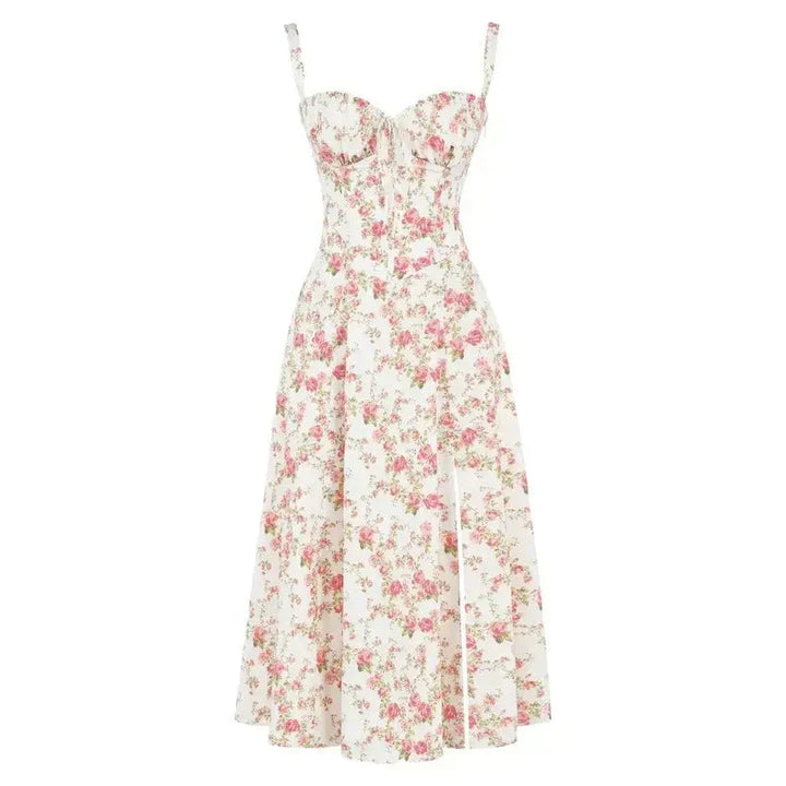 Elegant summer midi dress with adjustable back, ensuring a perfect fit for women.