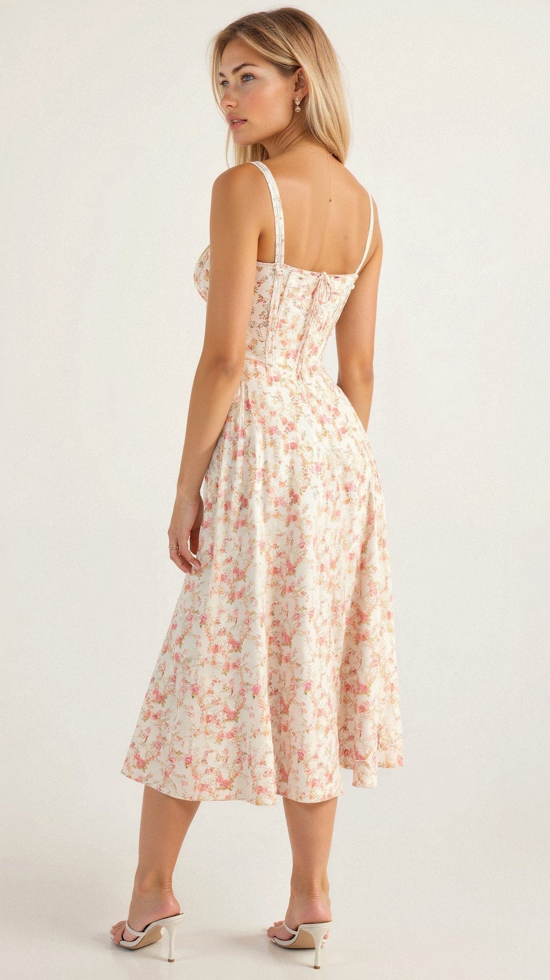 Sleeveless women's Arabella dress with a beautiful sweetheart waist and midi length.