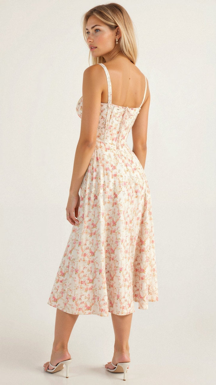 Sleeveless women's Arabella dress with a beautiful sweetheart waist and midi length.