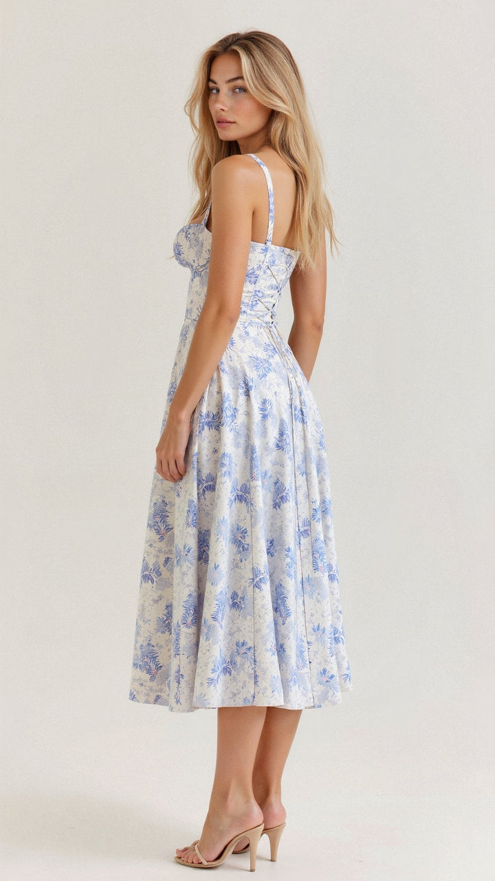 Women's flattering waist dress with bow detail, perfect for special summer occasions.