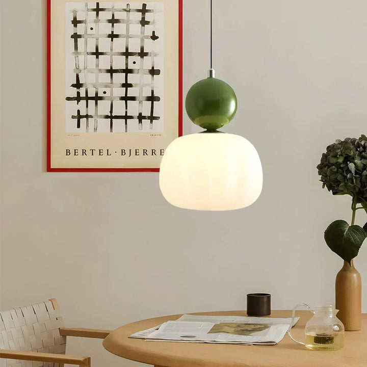 Red Art Deco pendant light. Striking hanging lamp, vintage style decorative lighting fixture for home.