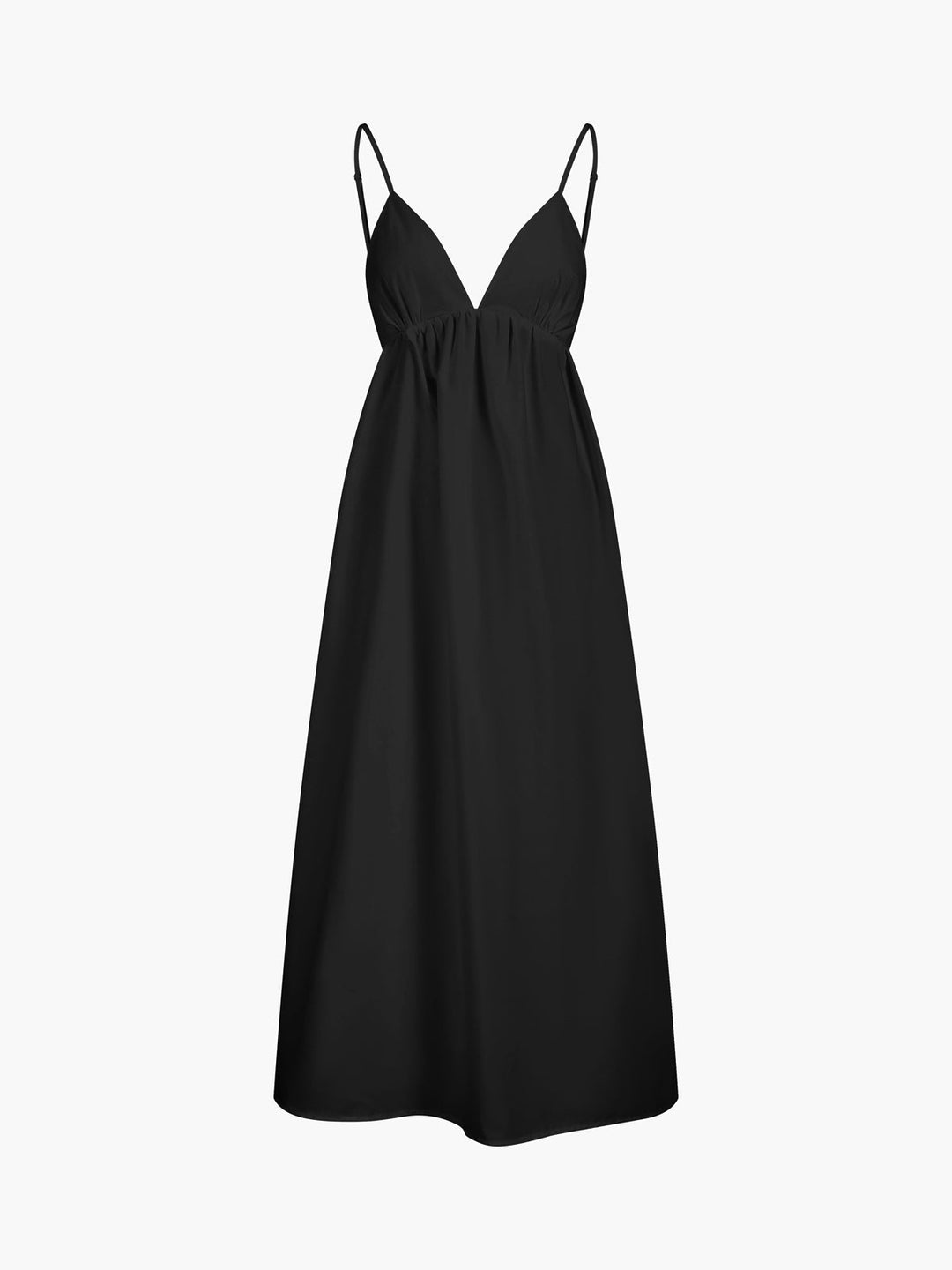 Women's elegant backless V-neck A-line midi dress. Versatile for party, formal, or casual chic events.