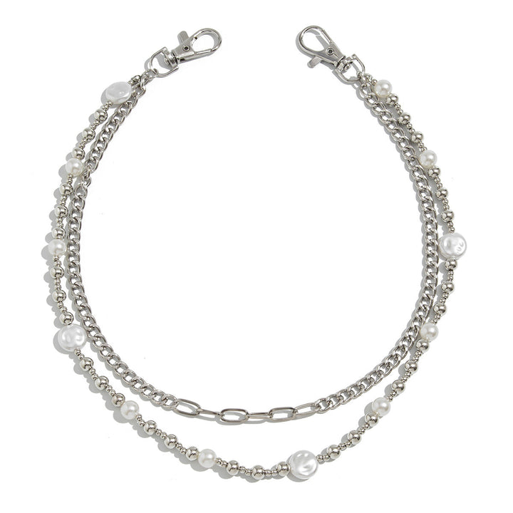 Luxurious faux pearl & clear crystal beaded eyewear chain, an elegant women's accessory for securing glasses.