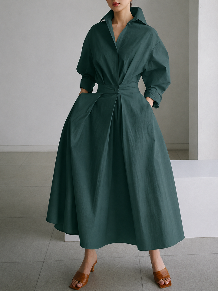 Stylish button-front midi dress for women, offering an elegant shirt dress look in classic colors. Timeless.