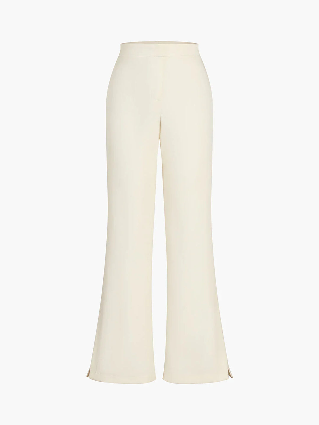 Contemporary women's beige two-piece set featuring a structured corset-style bodice and elegant wide-leg trousers.