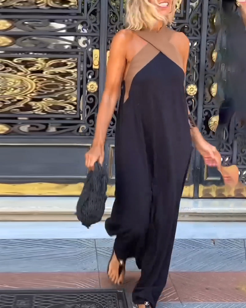 Stylish navy blue cross neck maxi evening dress for women, a formal choice for parties & special events.