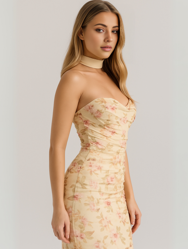 Classic black strapless choker maxi dress, an elegant choice for women's formal occasions.