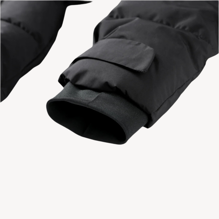 Fashionable women's black belted puffer jacket, a warm & elegant quilted coat for winter outerwear.