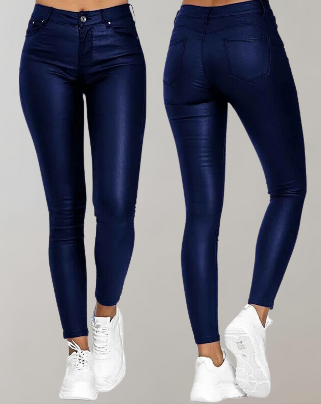 Stylish blue women's high-waist skinny pants, offering a comfortable, slim fit for any casual or elegant occasion.