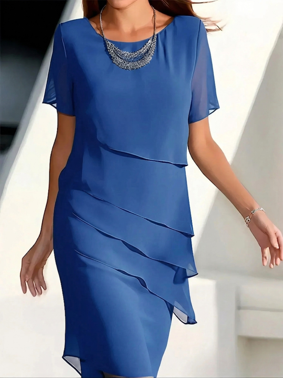 Elegant blue summer midi dress for women, comfortable & flattering, perfect for parties or casual wear.