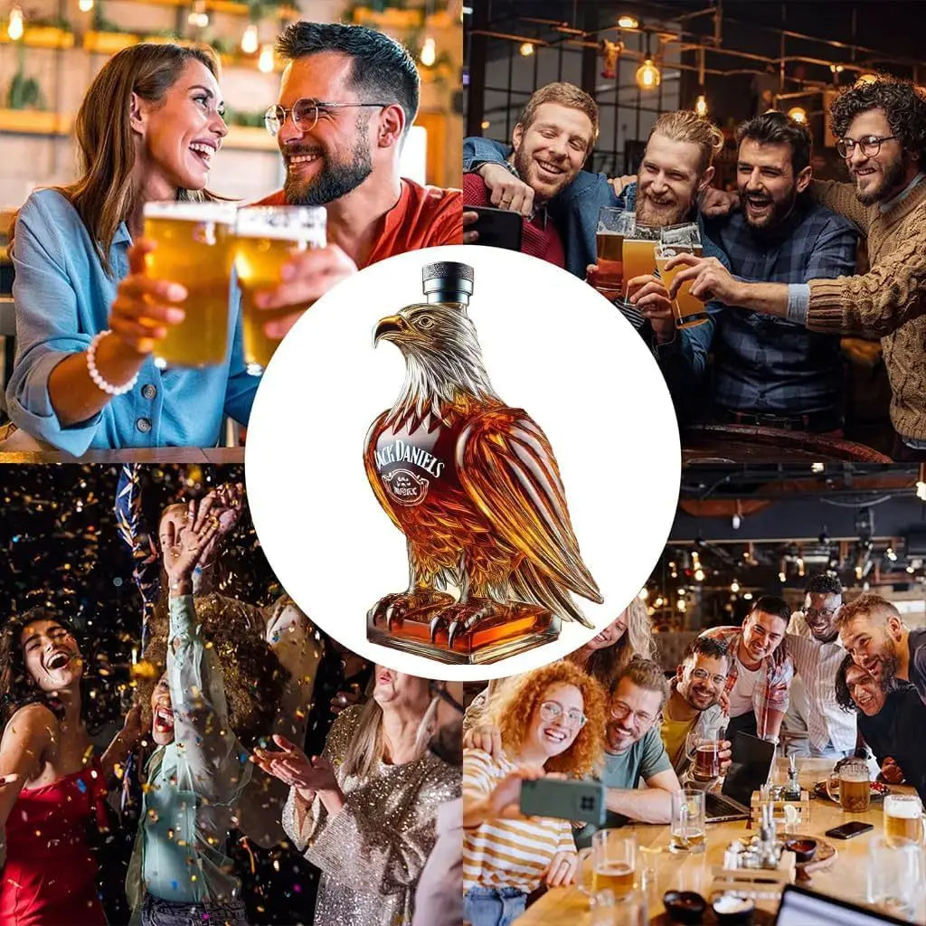 Stylish eagle-shaped whisky decanter, perfect luxury glassware gift for spirits enthusiasts & barware collections.