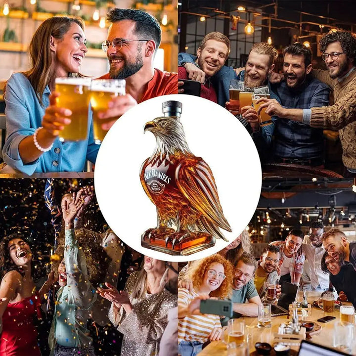 Stylish eagle-shaped whisky decanter, perfect luxury glassware gift for spirits enthusiasts & barware collections.