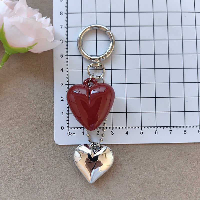 Lovely women's bow & heart keychain, perfect fashion accessory gift, key holder, or elegant bag charm.