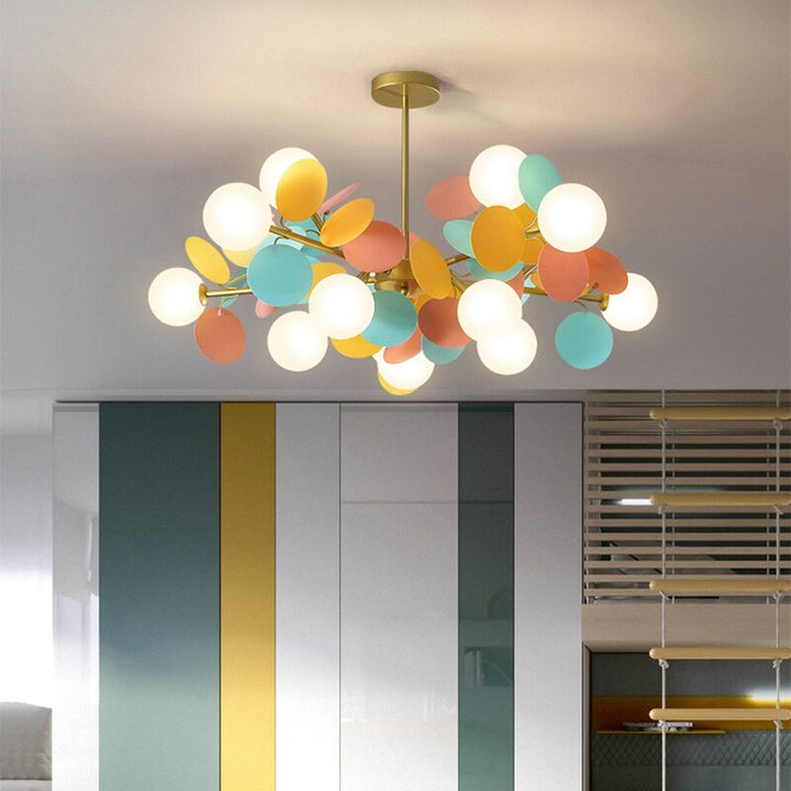 Modern decorative flush mount chandelier with metal branch design, ideal for living rooms.