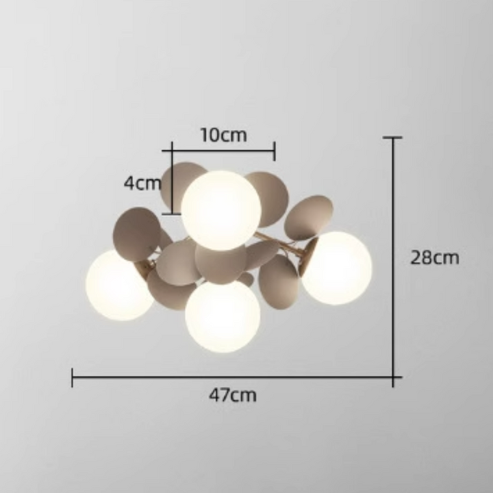 Modern flush mount chandelier, metal branch design with LED and delicate flower shades.