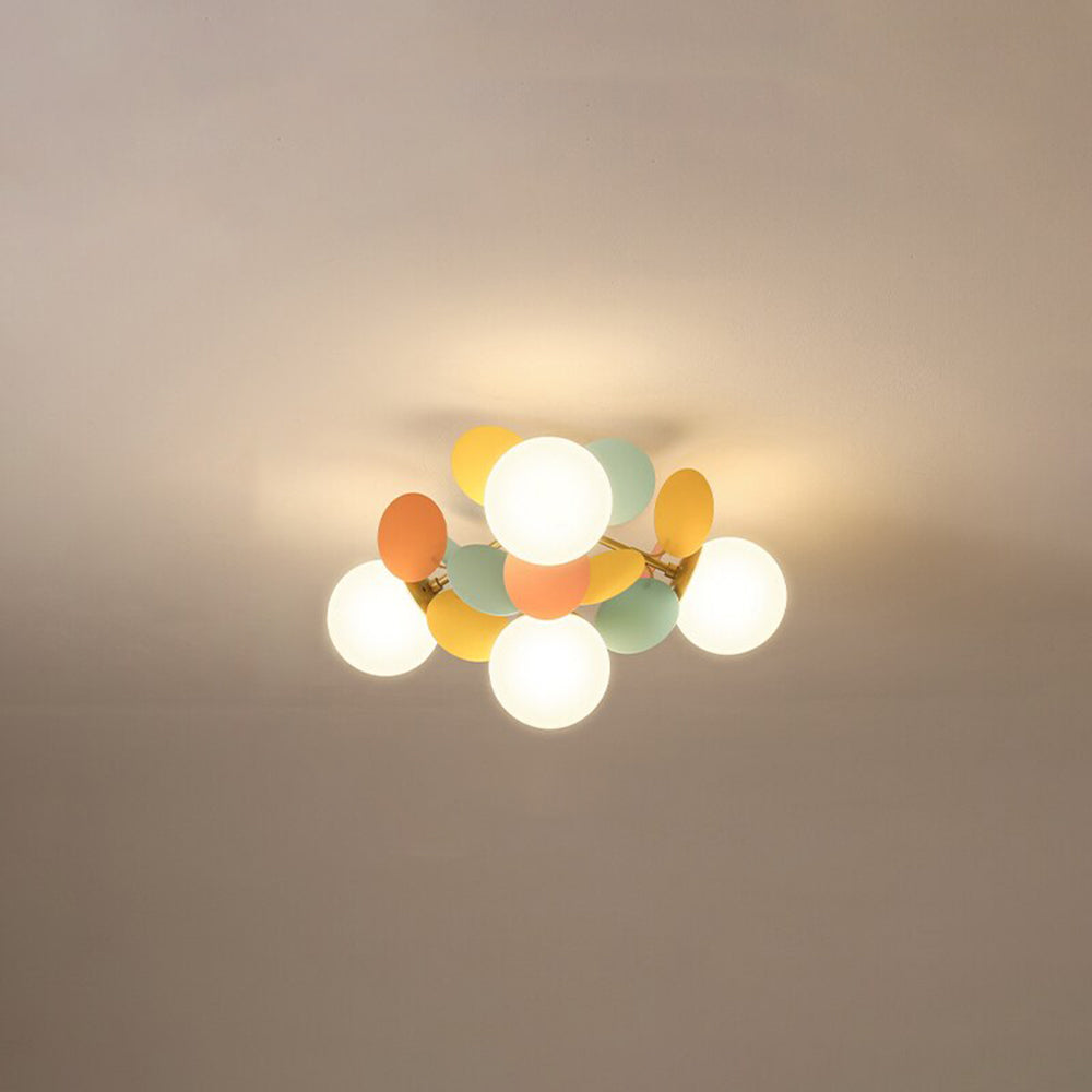 Stunning flush mount ceiling light, unique branch design with glass flower shades for living rooms.