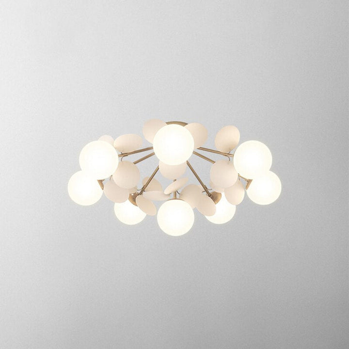 Living room elegant flush mount chandelier, intricate branch design with LED and flower shades.