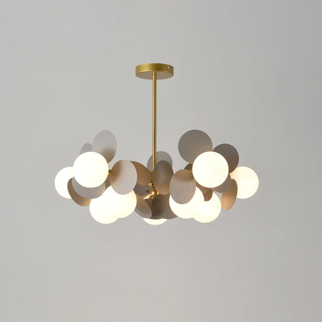 Modern flush mount chandelier, sophisticated branch design with flower-shaped shades.