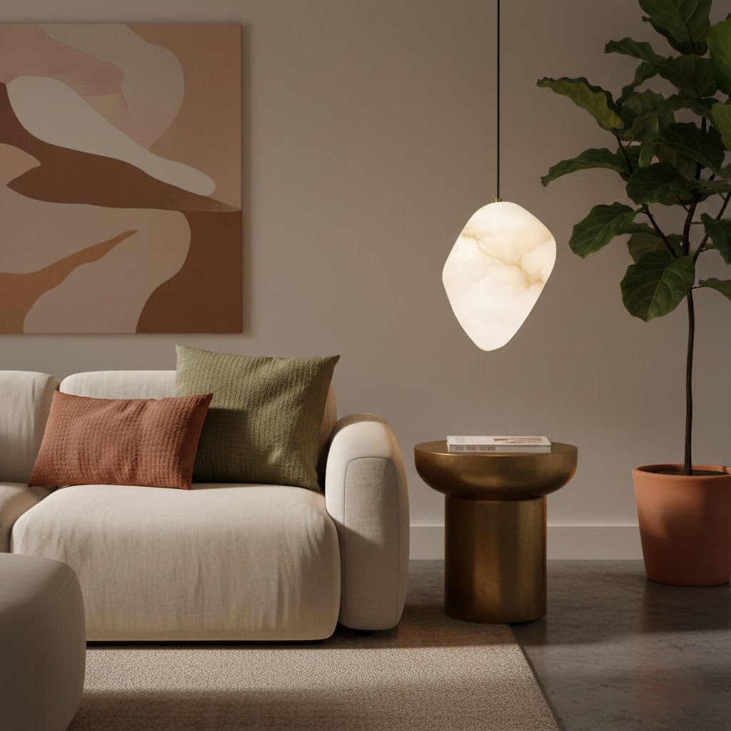Contemporary organic brass pebble pendant light, an elegant fixture for modern homes.