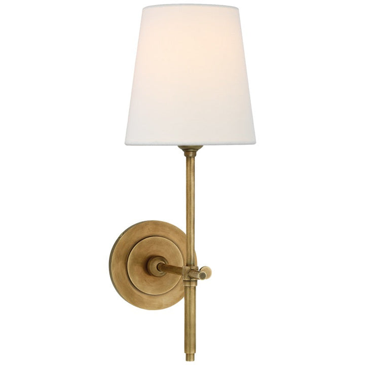 Stylish Black indoor lamp with linen shade, hardwired for bedrooms.