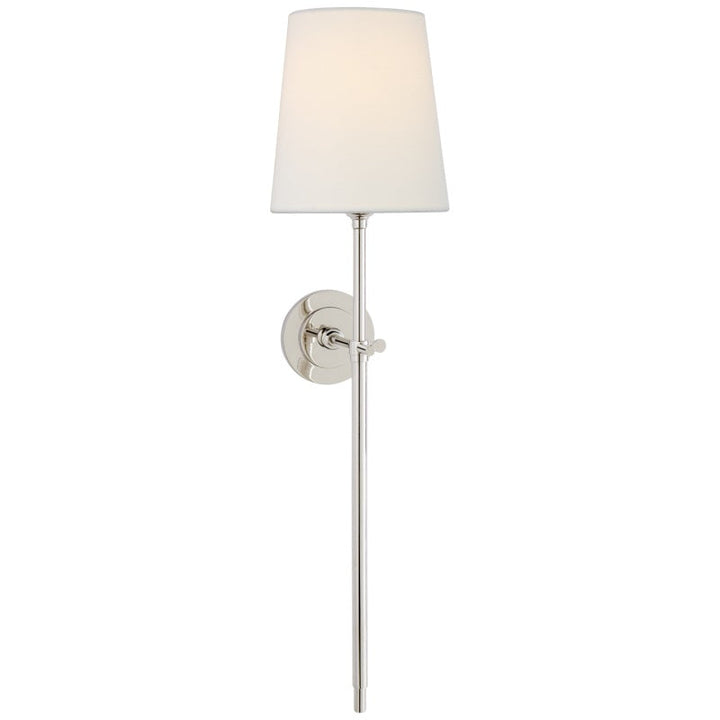 Elegant Nickel wall fixture with drum shade, ideal for modern hallways.