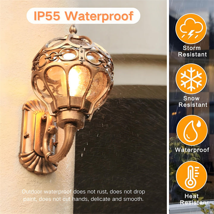 Elegant bronze outdoor wall light for garden, porch, or patio. Waterproof & rustproof exterior lighting.