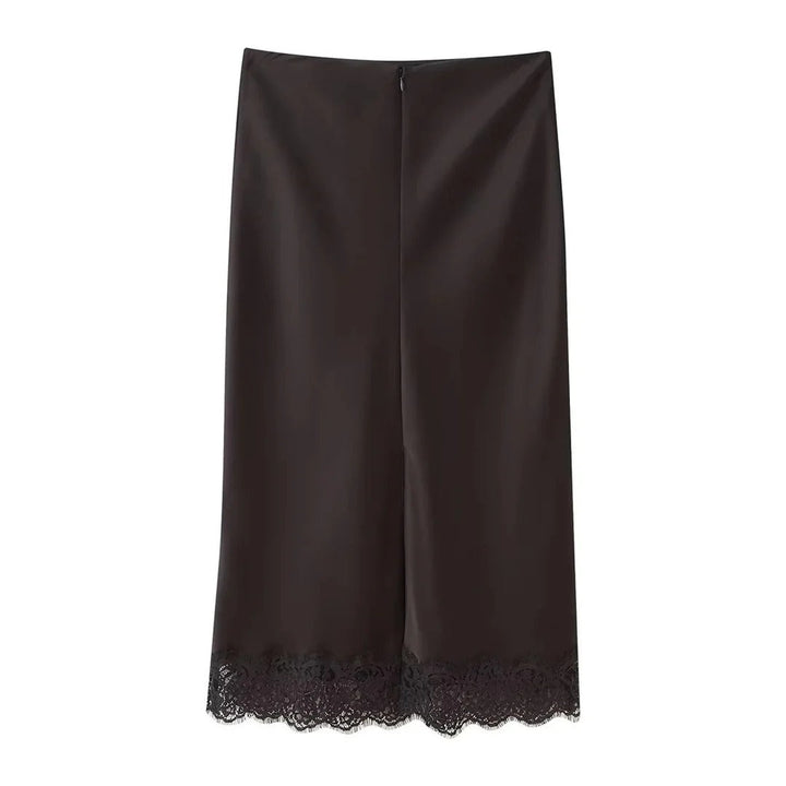 Women's sophisticated brown two-piece set with elegant top & midi skirt. Perfect for evening outfits.
