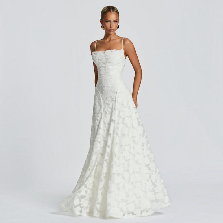 Pink formal lace maxi dress for women, a sophisticated choice for weddings & evening wear.