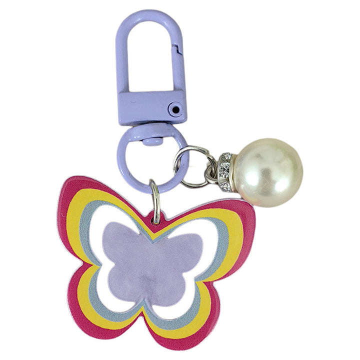 Stylish butterfly & pearl bag charm, a colorful and elegant accessory for women's purses.