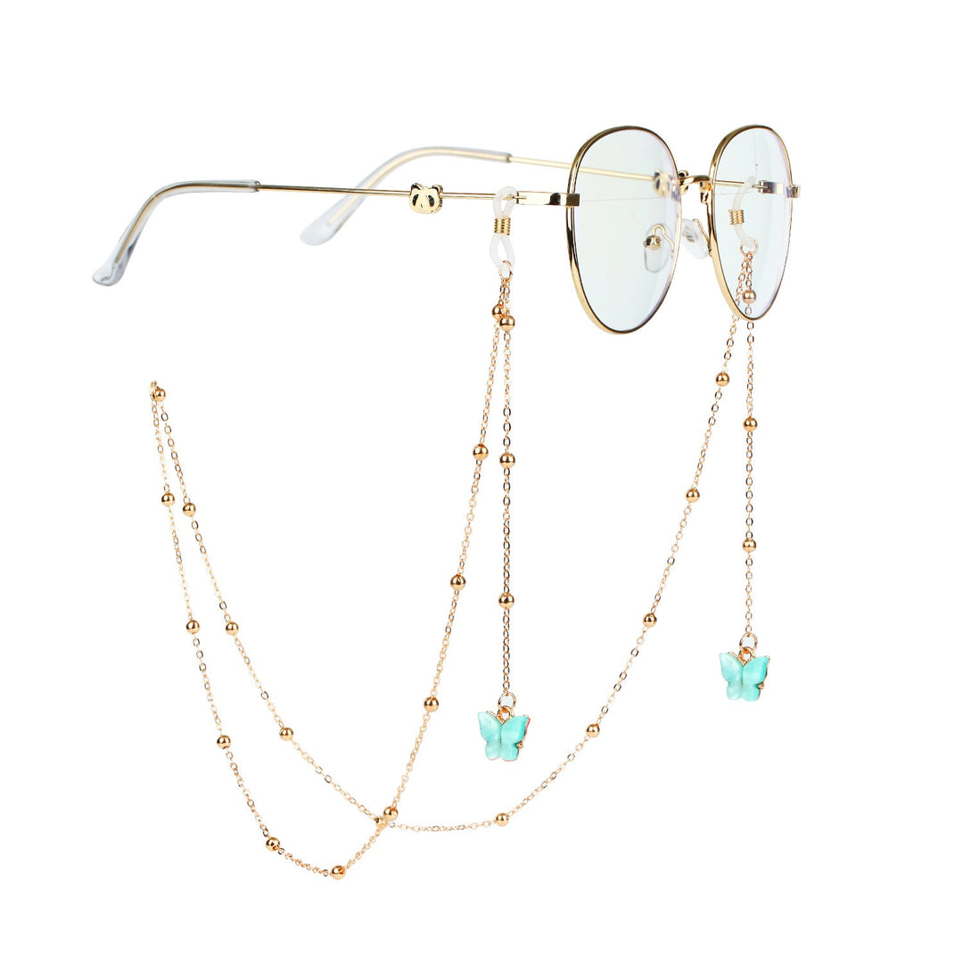 Stylish gold butterfly sunglasses chain, a trendy accessory for women's eyewear.
