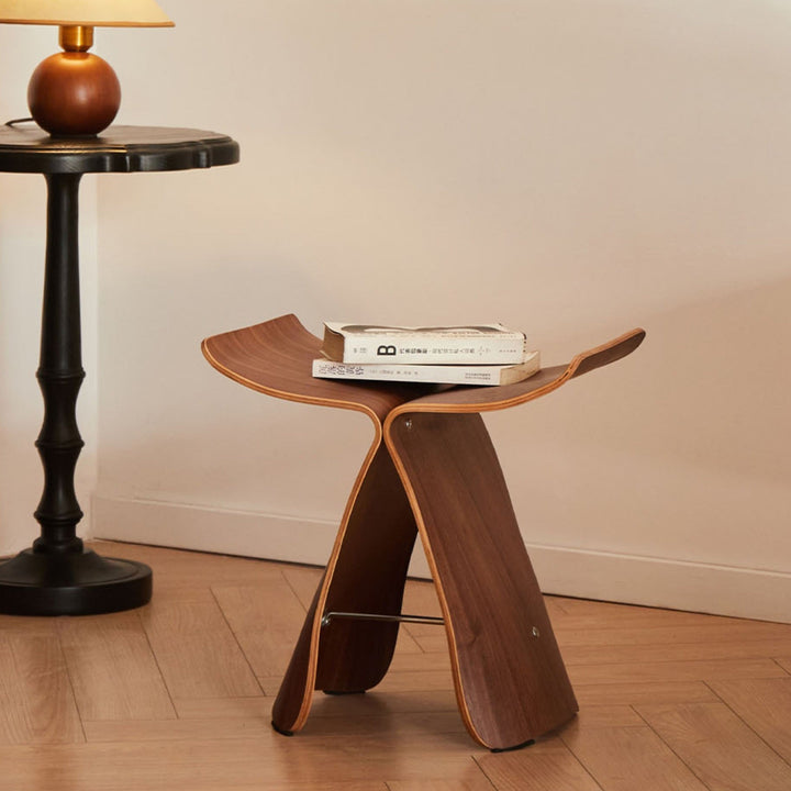 Timeless butterfly wood stool. Elegant accent furniture for entryway bench or living room. Solid wood.