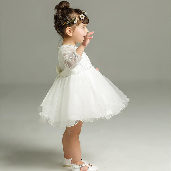 Infant girl's formal embroidered party dress, a charming and elegant special occasion gown.