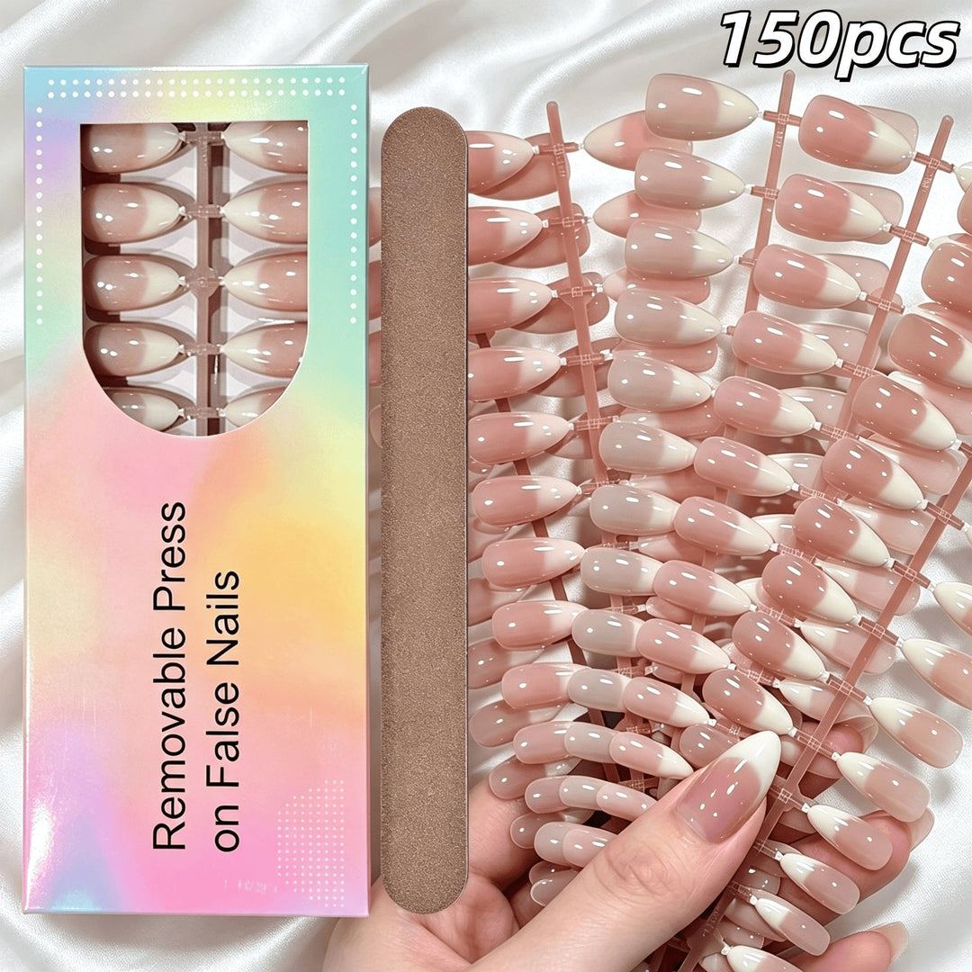 Elegant classic French tip press-on nails for women. Removable false nails for a quick & chic DIY manicure.