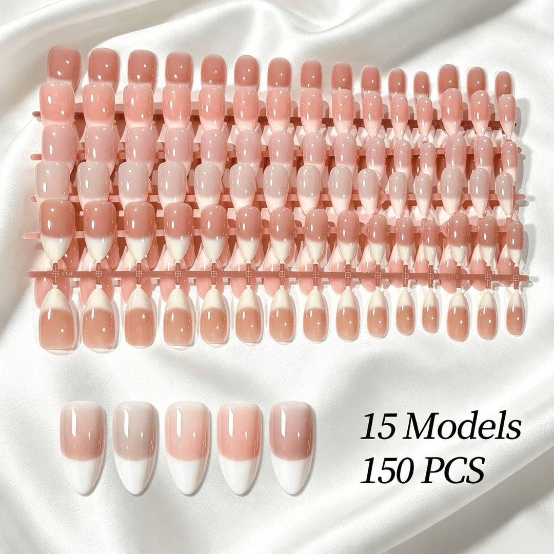 Stylish French tip press-on nails. Removable beauty accessory for a perfect DIY nail art manicure.